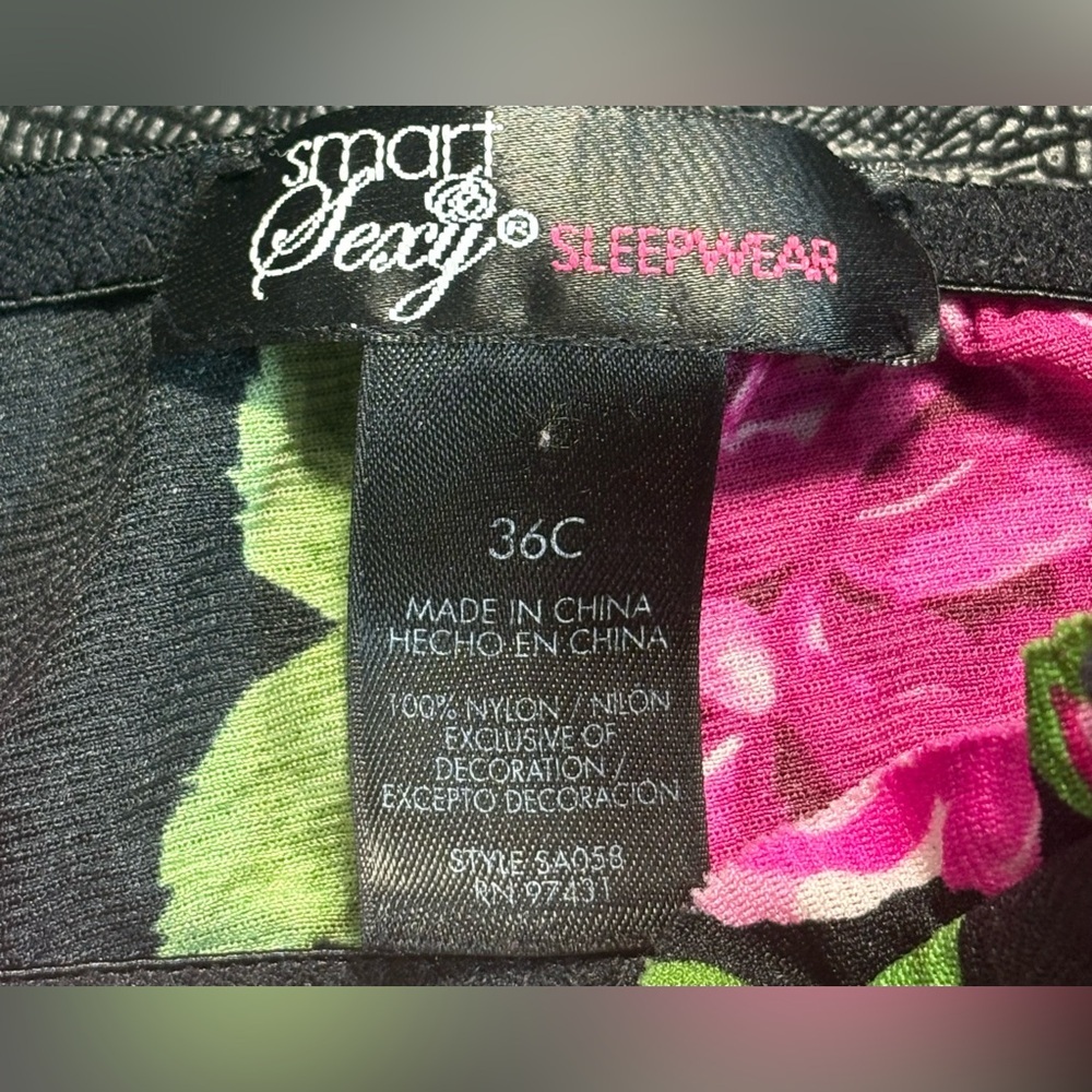 Smart & Sexy Black and Pink Floral Sleepwear Size 36C - Picture 3 of 4